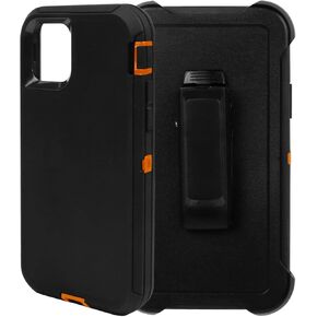 for iPhone 12/12 Pro Case,[Military Grade] Heavy Duty Double Layer Protection Shockproof Case with Belt Clip for iPhone 12/12 Pro (Black-Orange)
