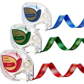 P12 Label Maker Tape, Satin Ribbon Label Tapes for Gift, Wedding, Craft Work, Compatible with DYMO Letratag Refills LT-100T 200B Replacemant for Phomemo P12, P12 Pro Label Maker, 12mm x 2m, 3-Pack