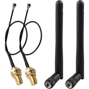 2 Set 2.4GHz 5GHz 5.8GHz 3dBi Dual Band M.2 WiFi Antenna MIMO RP-SMA Male External Aerial＋15cm IPEX1 to RP-SMA Pigtail Cable for M.2 NGFF Intel Wireless Network Card WiFi Adapter Laptop