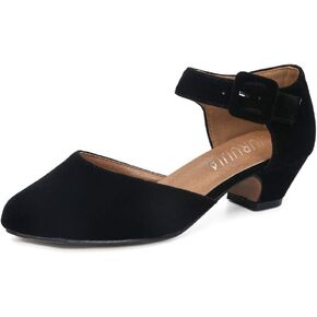 LIURUIJIA Women's Low Block Heel Pumps Ankle Strap Closed Toe D'orsay Elegant Dress Shoes for Work Business Event velvet black-43-US 9.5 in Kuwait