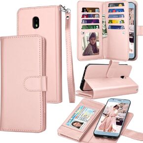 Tekcoo Galaxy J7 2018/Aero/Top/Crown/Aura/Refine/Eon Flip Case, PU Leather, ID Card Slots, Kickstand, Black