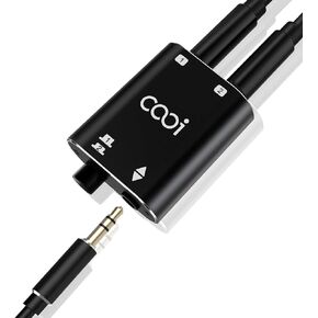 3.5mm Stereo Audio Switcher（1 in 2 Out /2 in 1 Out） with 3.5mm Audio Cable, 2 Ports AUX Audio Speaker Selector for PC Phone Laptop Headphone