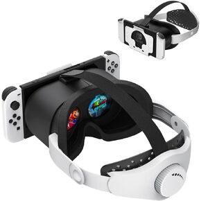 VR Headset with Elite Strap for Nintendo Switch & OLED, 3D VR Glasses with Adjustable Lens & Lightweight Headset Strap for Switch Labo VR