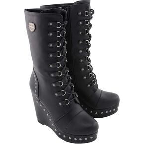 Milwaukee Leather Performance MBL9438 Womens Black Lace-Up Boots with Platform Wedge - 11