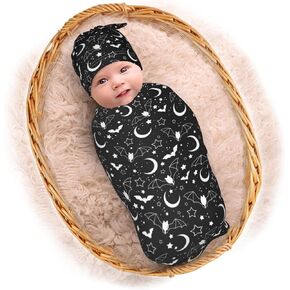 Goth Baby Stuff,Newborn Swaddle Blanket Black Baby Swaddle Blanket,Swaddle with Beanie Hat Set, Baby Stuff Newborn Receiving Blanket for Baby Boy Girl Swaddles Wrap for Babies in Saudi Arabia