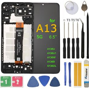 شاشة LCD بديلة لهاتف Samsung Galaxy A13 5G S136dl A136a A136w 6.5 بوصة مجموعة أدوات محول رقمي لشاشة LCD تعمل باللمس مع إطار