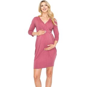 My Bump Women Long Sleeve Maternity Nursing Casual V Neck Breastfeeding Pregnancy dress W/Front Pleat