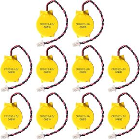 EEMB 10PACK 3V CR2032 CMOS Battery with Wire Leads and SHR Connector Computer Replacement Battery for Laptop Intel NUC and ASUS ROG Strix G702 G702V