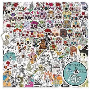 Sugar Skull Stickers 100pcs Horror Skull Stickers Waterproof Vinyl Decals Pack for Halloween Christmas Mexican Day of Dead Sticker for Laptop Water Bottle Luggage Bike Computer in Saudi Arabia