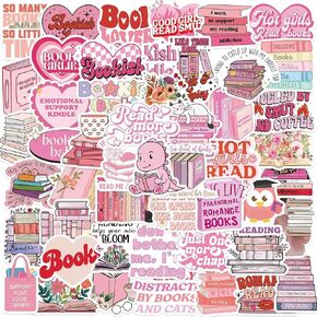 Pink Book Stickers for Kindle Bookish Reading Stickers for Laptop Water Bottles Journaling, 50PCS Icicrim Book Lover Stickers Gifts for Teens Adults Teacher Stickers for Students