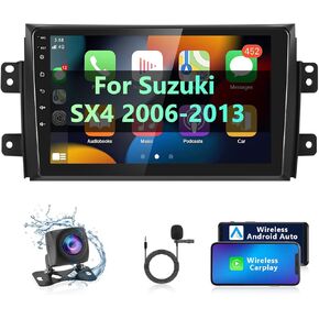 2+64G Android Stereo for Suzuki SX4 2006-2013 Support Wireless Carplay&Android Auto with 9 inch Touchscreen GPS Navigation Bluetooth USB WiFi FM/RDS Radio Receiver Backup Camera