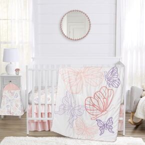 Sweet Jojo Designs Shabby Chic Butterfly Girl Baby Crib Bedding Set Infant Nursery Room Blanket Fitted Sheet Skirt Diaper Stacker 4p Blush Pink Lavender Purple White Pastel Lilac Watercolor Pattern