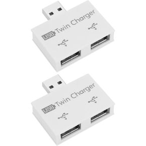 2 قطعة USB2.0 محور محول USB2.0 ذكر إلى 2 منفذ USB شاحن محول الفاصل 1 إلى 2 محور شحن موسع USB شاحن مزدوج للهاتف المحمول والكمبيوتر المحمول، أبيض