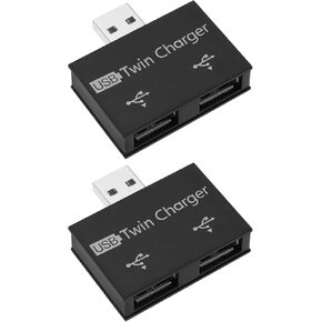 2pcs USB2.0 Hub Adapter USB2.0 Male to 2 Port USB Charger Splitter Adapter 1 to 2 Hub Charging Extender USB Twin Charger for Mobile Phone Laptop, White