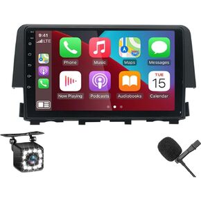 Car Radio Stereo Receiver with Apple Carplay Octa Core 4+32GB Android 10.1" QLED Touch Screen Support Local Weather SWC Bluetooth AM FM RDS DSP WiFi Mirror USB Honda Civic Car Stereo 2006-2011