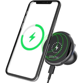 شاحن حامل هاتف السيارة STATIK HyperMount - شاحن سيارة لاسلكي بقدرة 15 وات وحامل للهاتف بفتحة تهوية للسيارة، شاحن مغناطيسي لهاتف iPhone 15/14/13/12/Pro/Pro Max، شحن سريع in Kuwait