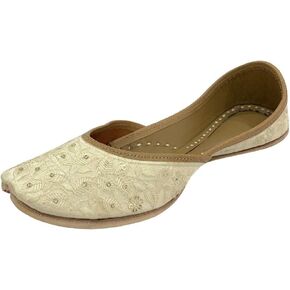 Punjabi Jutti for Women Bridal Flats Juti Handmade Traditional Mojari Indian Shoes Cream