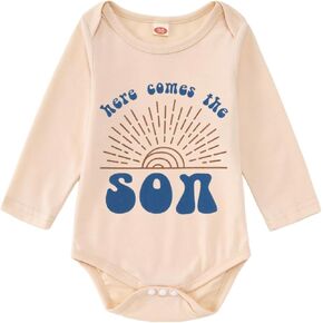 Ritatte Newborn Baby Boy Girl Onesie Bodysuit Here Comes The Son Long Sleeve Romper Infant Cute Sunshine One Piece Clothes