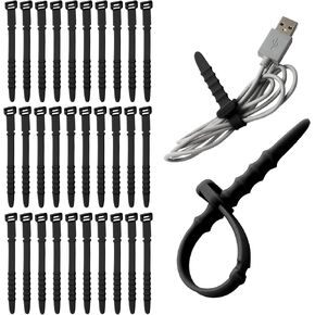 30 Pieces Silicone Zip Ties, 4.5 Inch Reusable Wire Ties Rubber Cable Ties Straps for Charging Cables, USB C Cable, Lightning Cable, Earphone Line Management (Black)