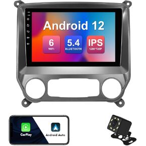 2+32G 9-inch Android 12 Car Stereo for Chevrolet Silverado/GMC Sierra 2014-2018 IPS Touchscreen Screen Car Radio with Carplay & Android Auto Support Backup Camera GPS FM Navi BT SWC