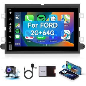 2+64G Android 13 Car Radio Stereo for Ford F150/F250/F350 2004-2014, 7 inch 1080P Touch Screen Car Stereo with Wireless CarPlay Andriod Auto, Bluetooth, GPS, HiFi, SWC, WiFi, HD Backup Camera