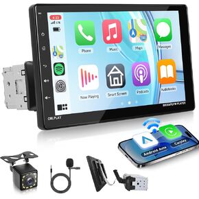 Single Din Wireless Carplay Car Radio Android Auto, Rimoody 9 inch Touchscreen Detachable Car Stereo with Bluetooth 5.0 Mirror Link FM/EQ USB/AUX/TF/SWC/MIC Car Audio Receiver Backup Camera