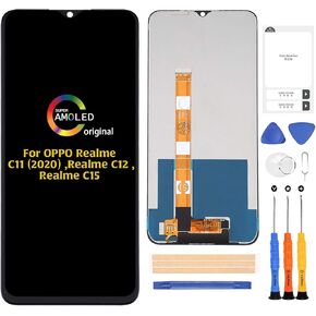 for Oppo Realme C11(2020)/Realme C12/Realme C15 Original Screen Replacement Touch Digitizer RMX2185 RMX2189 RMX2180 LCD Display Full Assembly Repair Kits,with Tools