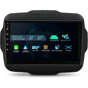 XTRONS Android 13 Car Stereo Radio Player 9 Inch IPS Touch Screen GPS Navigation Octa Core 4GB RAM 64GB ROM Bluetooth Head Unit 5GHz WiFi 4G LTE Built-in DSP Car Play Android Auto for Jeep Renegade
