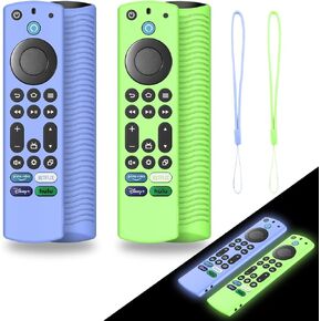 2Pack Silicone Remote Case Cover for Firestick 4K Max (2nd)/Insignia/Pioneer/Omni (QLED) Series Alexa Voice Remote Enhanced w/Lanyard, Glow in The Dark(Glow Rose Red + Glow Orange)