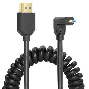 YACSEJAO Micro HDMI to HDMI Cable Coiled 8K HDMI 2.1 Telescopic Cable High Speed Cable Support 120Hz 48Gbps Dynamic HDR for Digital Cameras (Right Angle)