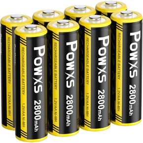 POWXS Rechargeable AA NiMH Batteries, 1.2V 2800mAh Double A Battery, Recharge up to 1300x Times, Pre-Charged (Pack of 8) in Kuwait