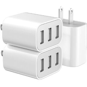 USB Wall Charger, 3 Pack 3-Port USB Charger Block Wall Adapter USB Charging Cube Brick Compatible with Phone 8/7/6 Plus/X, iPad, Samsung Galaxy S5 S6 S7 Edge, LG, Android and More