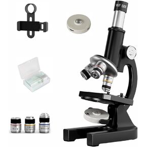 Microscope-200-4000X Magnification,Biological Educational Microscope for Students and Adults,with Phone Clip,Biological Specimen and Fill Light (black)
