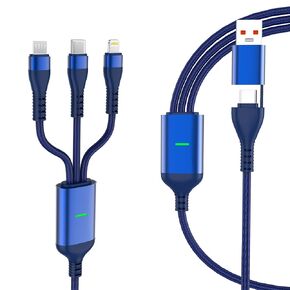 100W Multi Charging Cable, USB C to Multi Charger Cable Nylon Braided 3 in 1 Charging Cable with Lightning/Type C/Micro-USB, USB A to C PD Port Fast Charging Cord Adapter for Laptop Phone Tablet