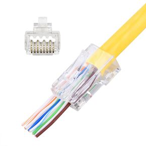 RJ45 Pass Through Connectors 100PCS Gold Plated Ends 8P8C Modular Ethernet UTP Network Cable Plug for Large 23AWG Cat6 Cable