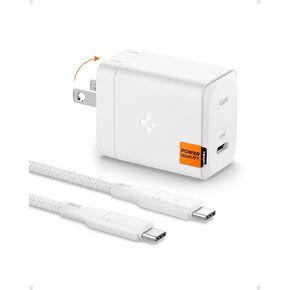 Spigen GaN 651 65W PD 3.0 PPS USB C Charger Super Fast Charging 2.0 for Galaxy Book 2 3 Pro 360 Macbook Air Pro Steam Deck USB Type C Laptop charger adapter - Black (Cable Included/Foldable Plug)