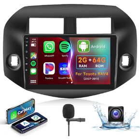 8Core 2G+64G for Toyota RAV4 2007 2008 2009 2010 2011 2012 Car Stereo Radio with 10.1" 1280 * 720P Touch Screen/Wireless Apple Carplay/Android Auto/5.0 Bluetooth/36EQ DSP/GPS/WiFi 4G/Backup Camera
