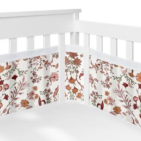 Sweet Jojo Designs + BreathableBaby Ivory Orange Boho Vintage Floral Girl Breathable Mesh Crib Liner Baby Infant Bohemian Wildflower Rust Botanical Flower Leaves Farmhouse Fringe Tassel