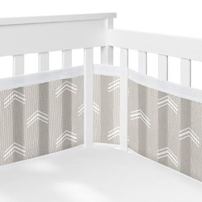 Sweet Jojo Designs + BreathableBaby Bohemian Boho Chic Boy Girl Gender Neutral Breathable Mesh Crib Liner Baby Infant Solid Taupe Ivory Linen Farmhouse Shabby Modern Geometric Arrows