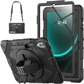 HXCASEAC Case for Galaxy Tab S9 Fe + Case/Tab S9 Plus Case 12.4 inch Protective with Screen Protector/S Pen Holder/Rotating Hand Strap, Heavy Duty Samsung Galaxy S9 FE+ / S9+ Tablet Case - Black