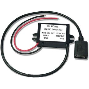SSLHONG DC 10-60V to DC 5V USB A Buck Converter 3A Voltage Adapter Power Supply Module Step Down Voltage Regulator 12V/24V/36V/48V to 5V Voltage Transformer
