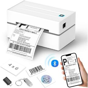 Bluetooth Thermal Shipping Label Printer, Wireless 4x6 Shipping Label Sticker Printer for Small Business and Office, Compatible with Android&iOS Windows, Used for Amazon, Shopify, Etsy USPS
