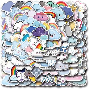 110PCS Cute Cloud Stickers for Scrapbooking Water Bottles Journaling, Eikecy Rainbow Stickers for Kids Teens Adults Waterproof Vinyl Decals Kawaii Cartoon Stickers
