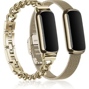 2 Pack Compatible with Fitbit Luxe Bands,Slim Metal Band Stainless Steel Adjustable Straps Replacement Bands for Fitbit Luxe Smart Watch for Women Men