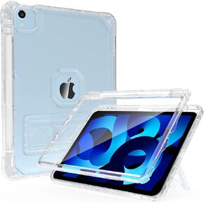 Rantice iPad Air 5th/4th Generation Case with Screen Protector (2022/2020), 10.9 inch iPad Air Case with Pencil Holder, Slim Shockproof iPad Air 10.9 Case with Kickstand for Kids Girls, Clear