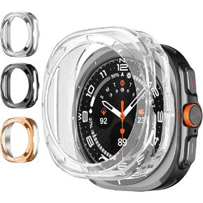 4 Pack - Fintie Case Compatible with Samsung Galaxy Watch Ultra 47mm 2024, Premium Soft TPU Slim Plated Case Protective Bumper Shell Cover, Black*2/Clear*2