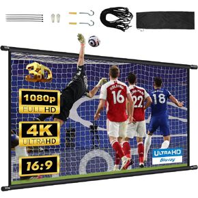 100 INCH Movie Projector Screen Washable 4K HD Double Sided Projection Screen 16:9 Foldable Portable Projector Screens Rear Front Movie Screen Indoor for Home Theater Party Office Backyard Movie Night