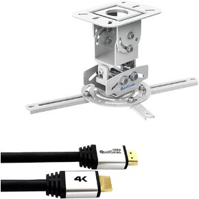 QualGear PRB-717-WHT-50ft Projector Ceiling Mount Bundle with HDMI Type A Male to Type A Male Cable, 50' Black