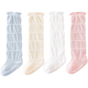 Baby Girls Knee High Socks Cotton Non Slip Unisex Suitable for Infants Toddlers 5Pairs Newborn-5T 4 Pairs