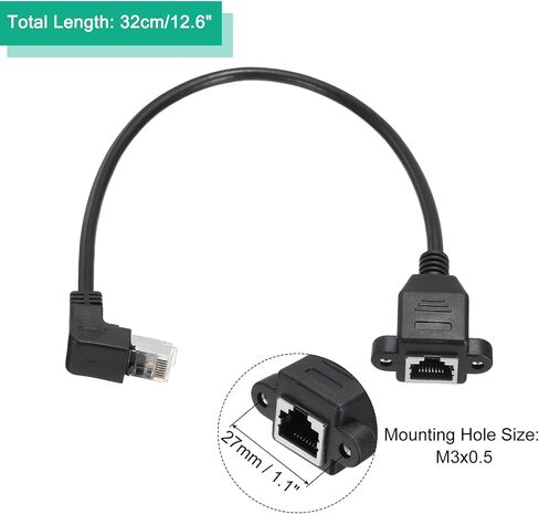 MECCANIXITY ذكر إلى أنثى 5e كابل تمديد الشبكة M3 12.6 بوصة طول ينحني لشبكات المكاتب المنزلية مع الأذنين in Saudi Arabia